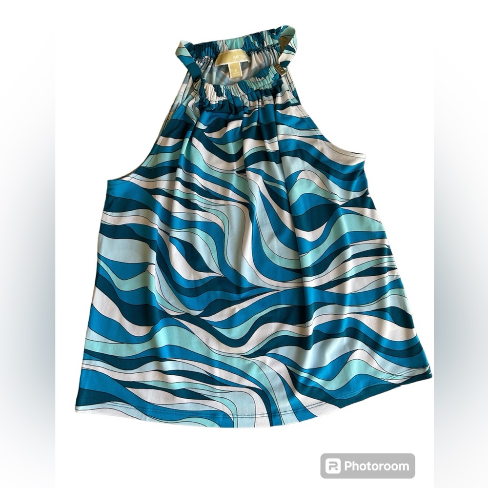 Michael Kors women’s multi color cyan blue sleeveless halter top, NWT